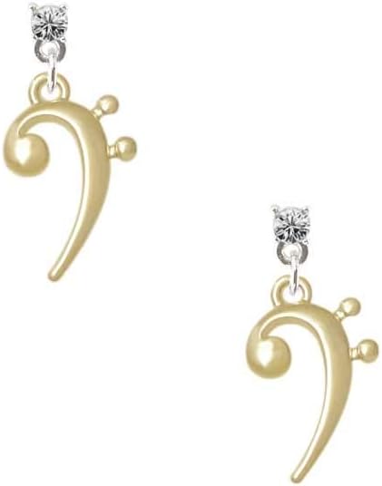 Goldtone Bass Clef Crystal Post Earrings