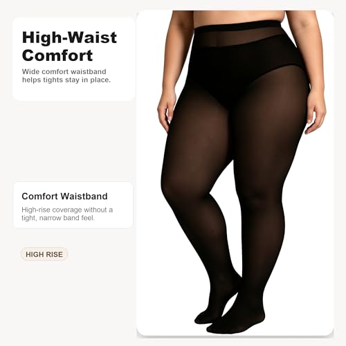 Image of HeyUU Plus Size 80D Semi-Opaque Tights, Soft High Waist, XL-4XL | Curvy Fit,No-Roll Waist,Soft Stretch,Smooth Coverage,Everyday Wear