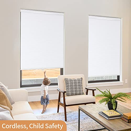Genimo Cordless Cellular Shades, Blackout Blinds For Windows, Thermal Insulated Window Shades, Room Darkening Honeycomb Mini Blinds For Home, Office, Bedroom, Easy To Install, White, 20" W X 72" H #TOP4