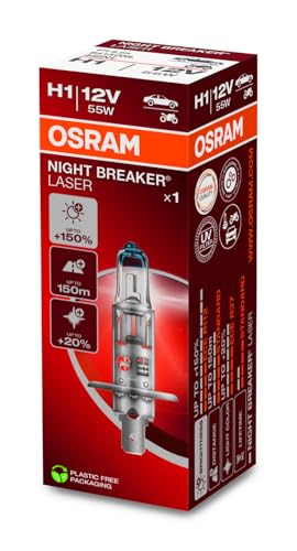 Osram NIGHT BREAKER LASER H1, +150% mehr Helligkeit, Halogen-Scheinwerferlampe, 64150NL, 12V PKW, Faltschachtel (1 Lampe)