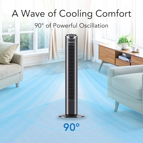 COMFORT ZONE 32" Oscillating Tower Fan with Bladeless Design - Black - Image 3