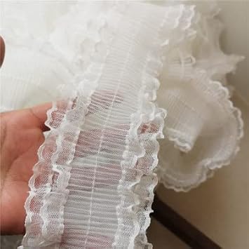 GIOTEL lace 8cm Wide Double Sided Symmetrical Double-Layer Mesh Pleated Sweater Lace Suitable for Skirt Curtains Edge Trim Ribbon lace Color White