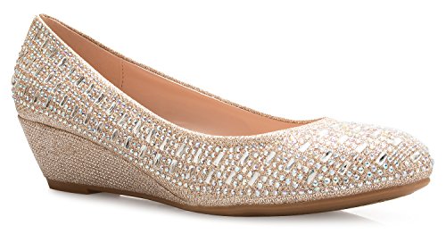Olivia K Women's Close Round Toe Low Wedge Glitter Rhinestone Comfort by Olivia K - Used condition - US$21.87