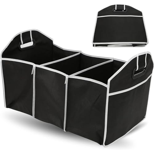 PARENCE.- Organisateur de Coffre Voiture Pliable – 3 Compartiments XXL – Rangement Portable Maison & Auto – Poignées Renforcées – Polyester Noir)