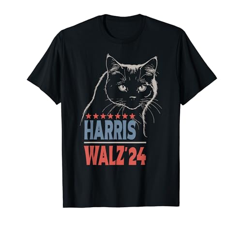 Cat Ladies Kamala Harris Walz Funny Cat 2024 President T-Shirt