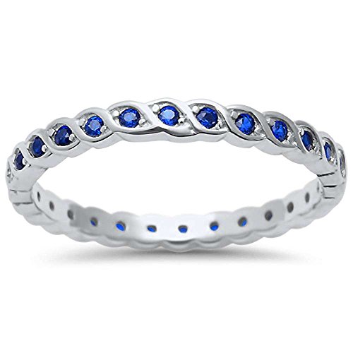 Oxford Diamond Co Sterling Silver Blue Simulated Sapphire Eternity Ring Size 8