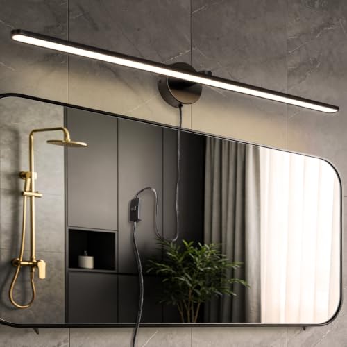 Image of 32 inch Plug in Bathroom Vanity Light Fixtures Modern Black Vanity Lights Over Mirror, 3000k Warm Light Non-Dimmable 18w Eye-Friendly Picture Light Led Wall Lights for Art,Poster,Gallery