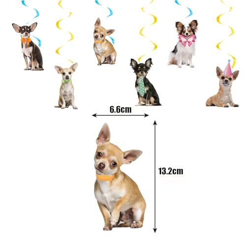 POMNUG Chihuahua Hund Geburtstag Dekorationen Nette Chihuahua Party Dekorationen beinhaltet Chihuahua Happy Birthday Banner, hängende Wirbel, Kuchen Topper, Cupcake Topper, Ballons, POMNUG-AB02