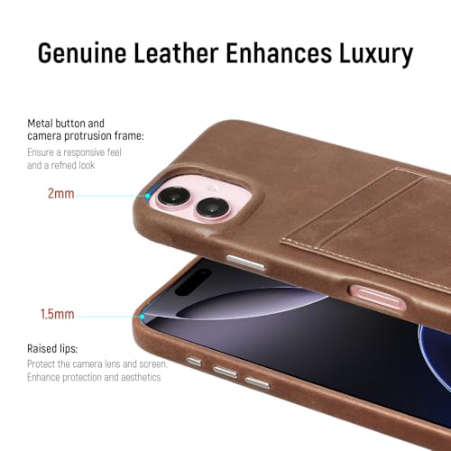 Étui iPhone 16 Plus cuir véritable antichoc avec porte-cartes de crédit - 2