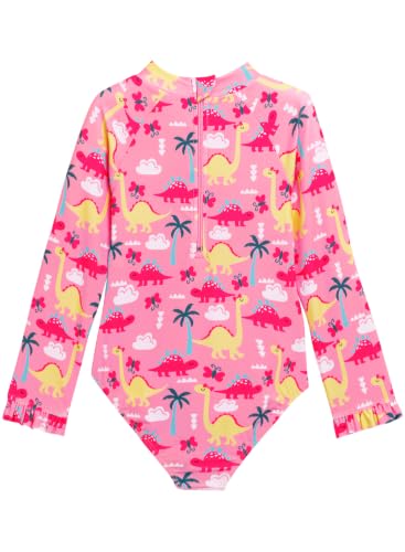 Image of Alakuoti Long Sleeve One Piece Ruffle Swimsuit for Toddler Girls Baby Girl Rashguard Shirt with UPF 50+ Sun Protection