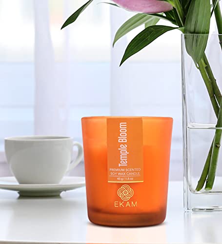 Image of EKAM Temple Bloom Votive Soy Wax Scented Candle, 40 Grams, 10 Hours Burn Time| Long Lasting Premium Candles | Ideal for Home Decor | Gifting & Aromatherapy (Pack of 12)