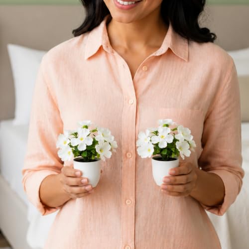 Image of fancymart Artificial Real Touch Flower Plant with Pot (Pack of 2), 16 cm Height, Decorative Faux Floral Plant for Home, Office, Living Room, Bedroom, Table & Shelf Decor