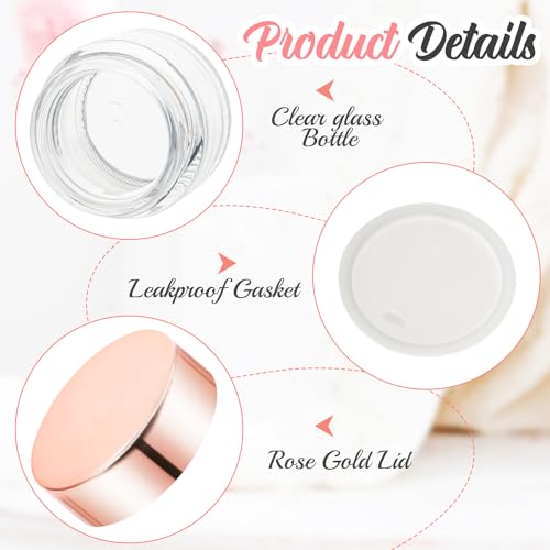 12 Pcs 15g/0.5oz Glass Jars Mini Round Canning Jar Clear Empty Cosmetic Container with Rose Gold Lid for Lip Scrub Cream Lotion Ointments Powder Beads3