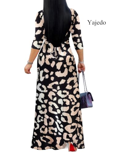 Image of Yajedo Womens Casual Summer Maxi Dress Plus Size Sexy Wrap V Neck 3 /4 Sleeve Sundress with Pockets