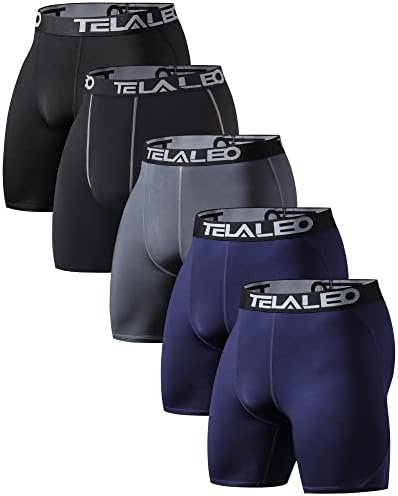 TELALEO 5/6 Pack Compression Shorts Men Spandex Sport Shorts Athletic Workout Running Performance Baselayer Underwear