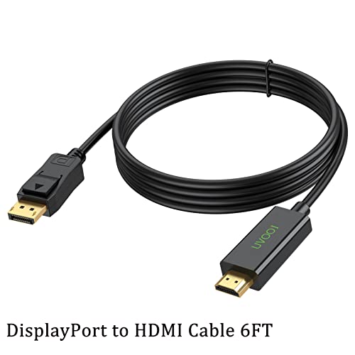 Displayport To Hdmi Hdtv Cable 6 Feet, Uvooi Unidirectional Displayport Dp To Hdmi Cable Male To Male Adapter 1080P Support Video And Audio - Gold-Plated #TOP5