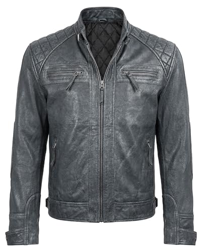 Image of Mens Vintage Retro Biker Cafe Racer Jackets - Diamond Quilted Style Genuine Leather Motorcycle Jacket