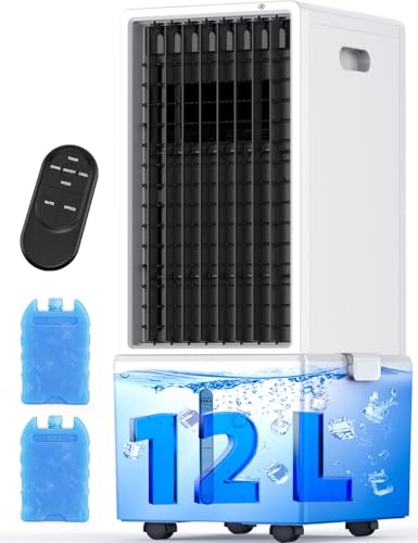 HIFRESH Air Cooler for Room Cooling, 31Ft Air Throw, 4 Modes & 4 Speeds, Remote & Touch, 12H Timer, 12L Tank for 24H Cooling, Waterless Alert, 2 Ice Packs, Low Power Consumption Tower Cooler for Home view 1