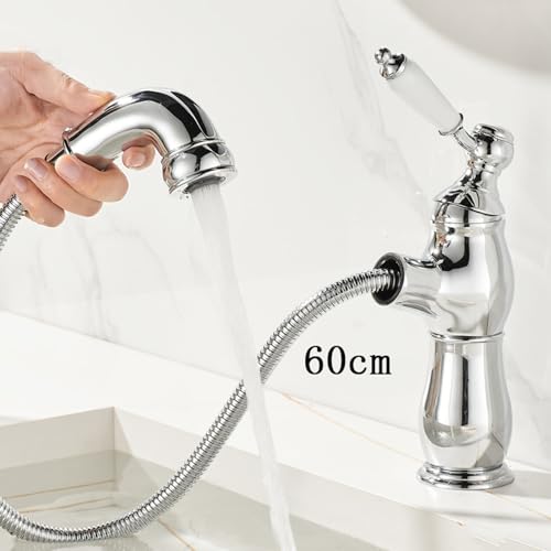 Robinet de lavabo à trou unique avec douchette pour vasque haute - 3