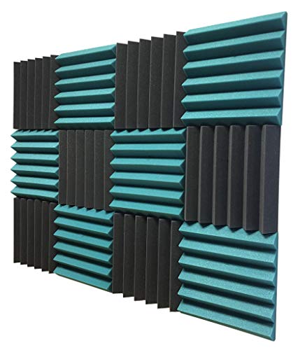 2x12x12 (12 Pack) Paneles acústicos tipo cuña TEAL/CHARCOAL para aislamiento de sonido en estudio miniatura 1