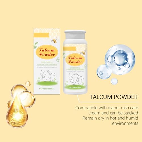 Natürliches Baby Puder mit Pflanzenessenz & Honig (1x 100g)- Schützt empfindliche Haut, nimmt Feuchtigkeit auf & hält die Haut trocken- Talkumfrei-Talkumpuder für Kinder und Babys (White, 5x5x13cm)
