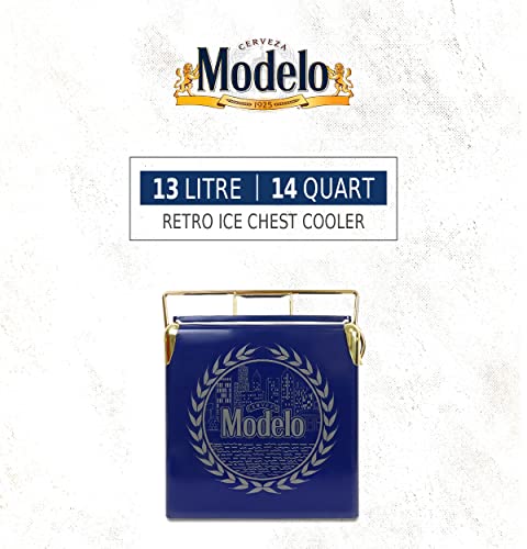 Modelo Retro Ice Chest Cooler With Bottle Opener 13L (14 Qt), 18 Can Capacity, Blue And Gold, Vintage Style Ice Bucket For Camping, Beach, Picnic, Rv, Bbqs, Tailgating, Fishing #TOP1