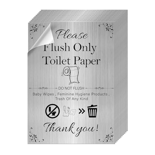 ASUNO Please Flush Only Toilet Paper Stickers for Bins 5 × 7 Inch Trash Vinyl Waterproof Removable Labels Self Adhesive Decals for Home Business Outdoor Indoor 10 Pack