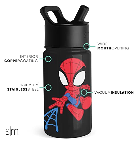 Simple Modern Spiderman Kids Water Bottle With Straw Lid | Marvel Insulated Stainless Steel Reusable Tumbler Gifts For School, Toddlers, Boys | Summit Collection | 14Oz, Spidey Kid #TOP4