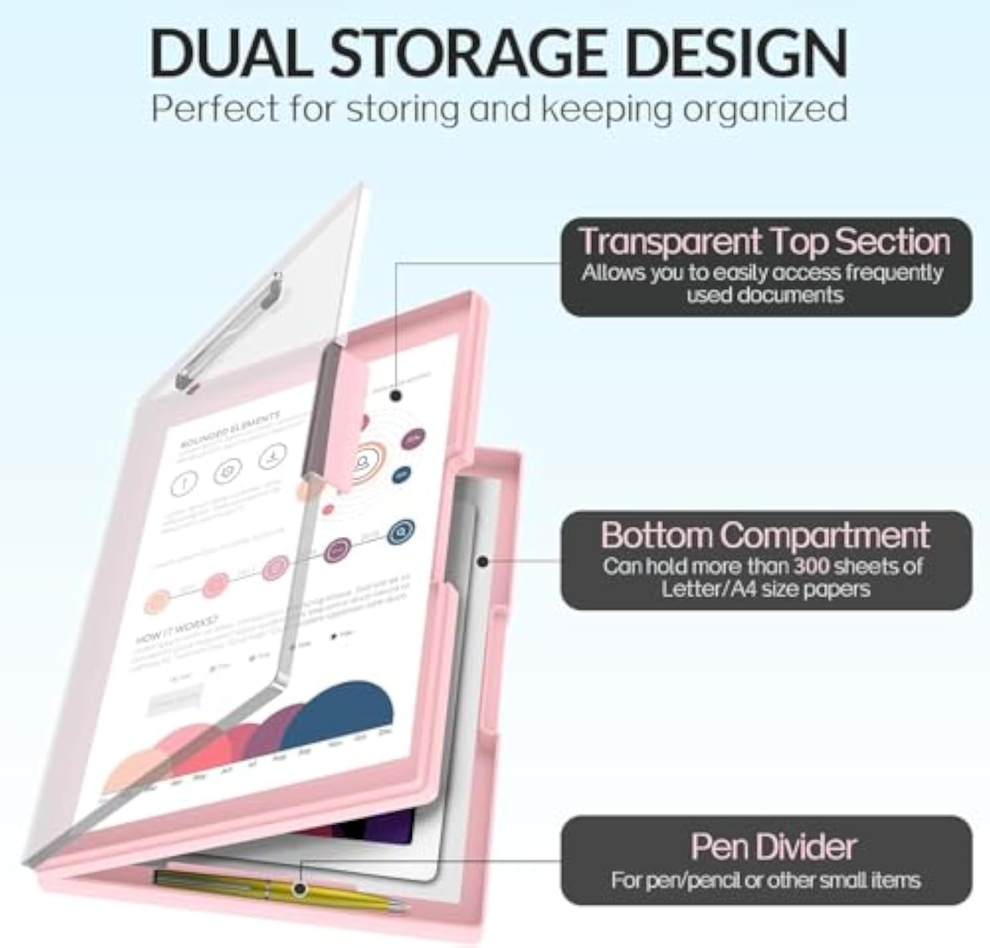 Writing Pad for Exam Board Students, Clip with Storage