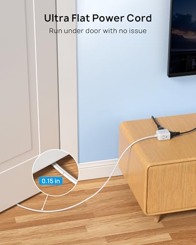Image of TROND Indoor 2 Prong to 3 Prong Extension Cord - Polarized Flat Plug 3 Outlet Extension 15ft, 16 Gauge Cable, 1625W for Non-Ground Socket in Old House School Home Office Kitchen Dorm Room, White