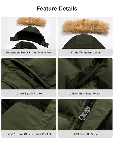 Image of Pursky Men's Puffer Jacket Waterproof Winter Bubble Coats Ski Parka Fur Hooded