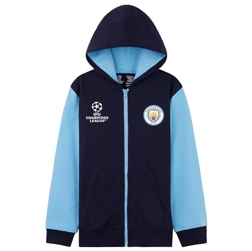 Manchester City F.C. Boys Zip Up Soccer Hoodie, Official Team Sweatshirt (Navy, 7-8 Years)