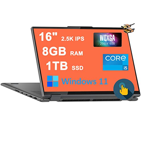 Image of Lenovo Yoga 7i 16 2-in-1 Laptop 16 inch 2.5K IPS Touchscreen (400 nits, 100% sRGB, TUV Low Blue Light) 12th Gen Intel 12-Core i5-1240P 8GB RAM 1TB SSD Backlit Fingerprint Thunderbolt Win11 Grey + Pen