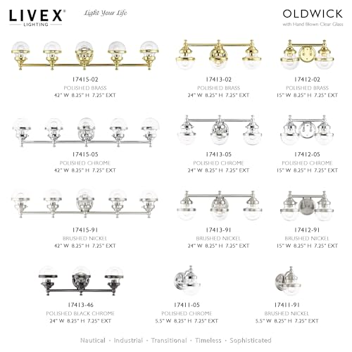 Image of Livex Lighting 3 Light Polished Black Chrome Bath Vanity,17413-46