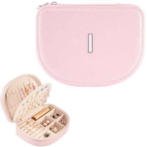 ProCase Personalized Travel Jewelry Case Organizer with Initial, Stocking Stuffers Monogrammed Small Jewelry Storage Box Christmas Gifts for Women Teen Girls -Letter I, Pink