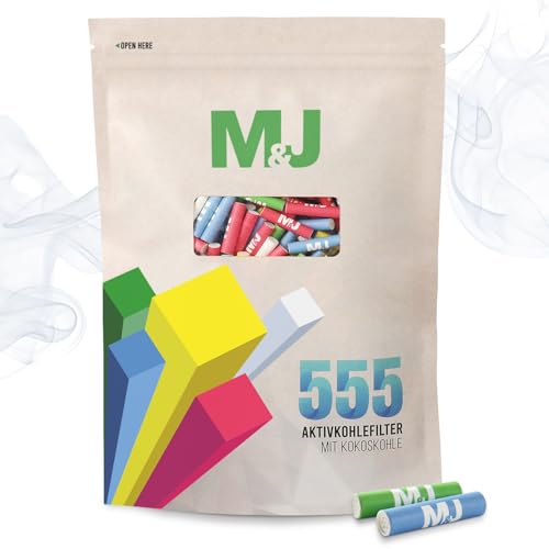 Mari & Juan 555 Aktivkohlefilter 6mm Slim Size I Aktivkohlefilter dünne Filter mit Aktivkohle aus Kokosschale, 555 Stück, bunt I Schadstoffärmeres Raucherlebnis