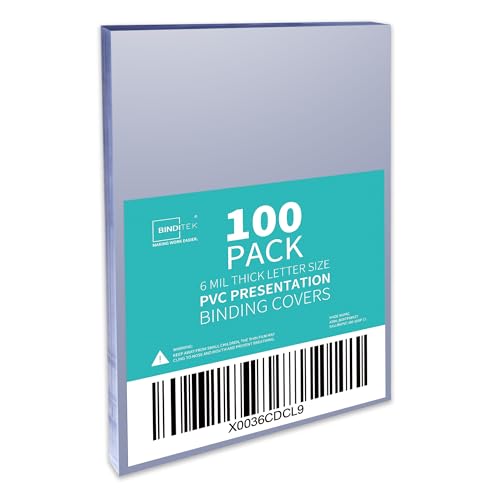 Image of Binditek 6 Mil PVC Binding Covers, 8.5 x 11 Inches, Clear, 100 Pack | Plastic Binding Covers, 8.5 inch x 11 inch Letter Size, Clear, Square Corners, Unpunched, Ideal for Business Reports and Proposals