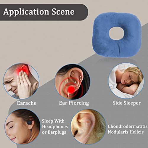 coceyese Ear Piercing Pillow for Side Sleepers with Ear Hole, Donut Pillow for CNH and Ear Pain Ear Inflammation Pressure Sores, Ear Guard Pillow (Blue)