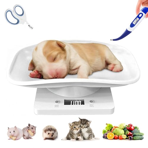 GHDVOP ペット体重計 1g単位 小型犬 猫 うさぎ デジタルペットスケール 小動物用電子体重計 デジタル 電子スケール 犬 15kgまで 精密 キッチン用 子犬と子猫 小動物 体重管理 ペット用体温計付き ペット用爪切り付き
