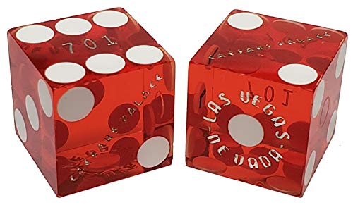 19mm Craps Dice Pair Matching Serial Numbers - Authentic Las Vegas Casino Table-Played Dice (Caesar's Palace (Red Polished))
