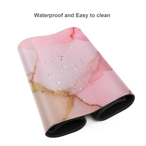 Image of Pink Gold Marble Extended Gaming Mouse Pad, with Stitched Edges Large Mouse Pad Desk Protector, Rubber Base Mousepad Keyboard Mouses Mat for Work Game Office Home- 32 inch X 12 inch Inch,E226
