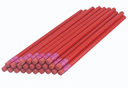 ezpencils - Red Barrel Hexagon Pencils with Red Eraser and Red Ferrule - 36 pkg - Non-Smudge Eraser - # 2 HB Lead - Unsharpened