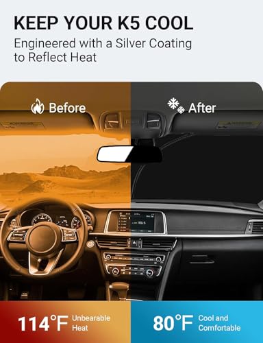 Image of Proadsy Windshield Sun Shade for Kia K5 2026 2025 2024 2023 2022 2021 Custom Fit GT-Line, GT, Sedan 4-Layer Foldable Front Sunshade Protector Sun Visor Blocks UV Rays Keep Car Cooler