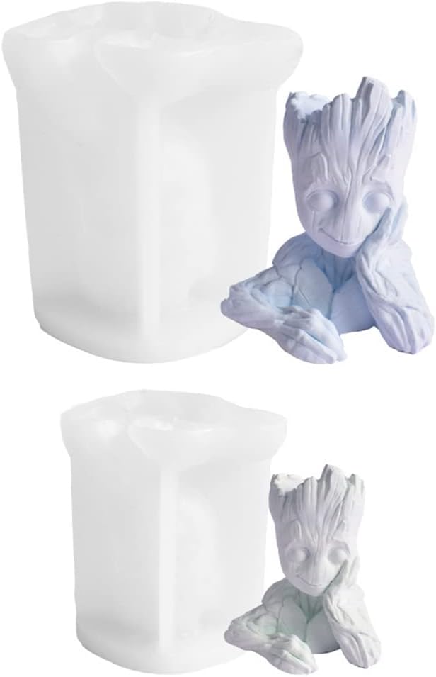 3D Groot Candle Mold Column Halloween Silicone Resin Mold for Candle Making Large Groot Soap Mould Epoxy Mold Homemade Wax Making Polymer Clay (Large B_4.28x3.6 inch)