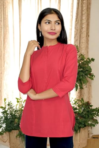 Image of JAIPUR HAND BLOCK Women's Pintuck Plain Short Cotton Kurti|Top STYLE-S91