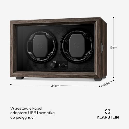 Image of Klarstein Brienz 6 Watch Winders - Quiet Watch Winder for 6 Watches, in Wood Look with 4 Rotation Modes & LED Lighting, Memory Foam Cushion, USB Operated