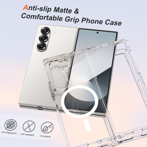 Image of ORETECH Magnetic Case Compatible with Samsung Galaxy Z Fold 6 Case, Transparent Back Non-Slip Hard PC Shockproof Bumper Protective Phone Case Cover for Samsung Z Fold 6 - Clear