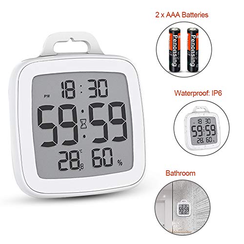 Waterproof Shower Clock - Bathroom Kitchen Timer Bath Shower Clock with Alarm Temperature