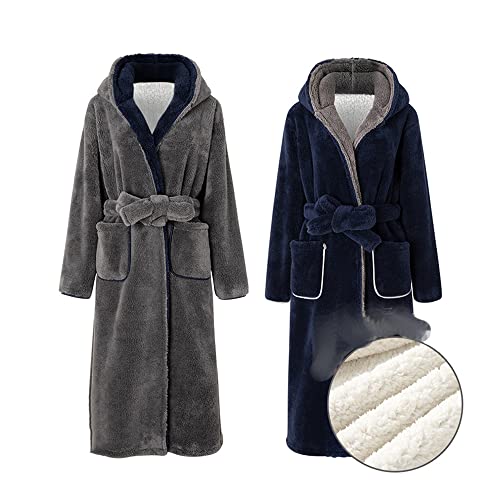 Men's Warm Hooded Robe, Long Thick And Fleece, Lazy Casual Loungewear2