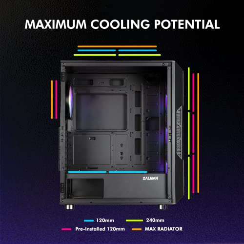 Zalman I3 Neo Black Edition Airflow Atx Computer Case With Mesh Front Panel, Magnetic Swing-Open Tempered Glass Side Panel, 4X Rgb 120Mm Fans Pre-Installed, Mid Tower For Gaming Or Office Work #TOP5